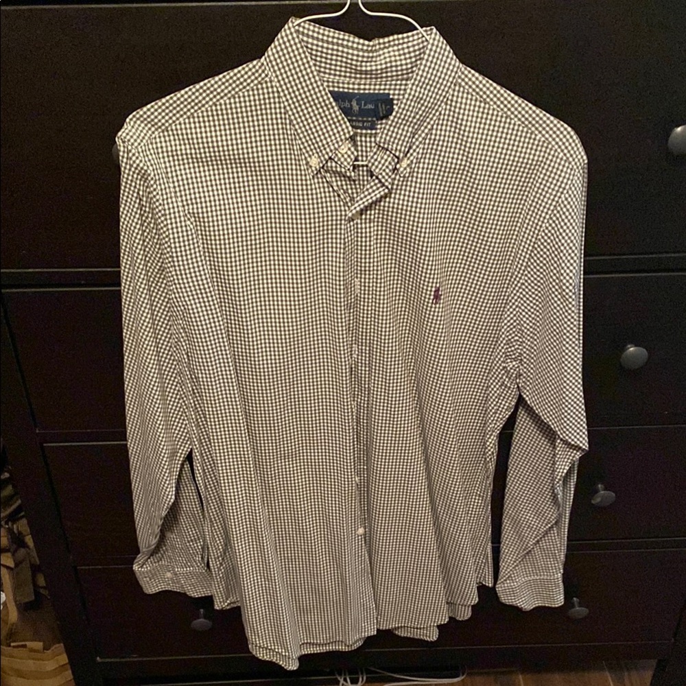 Ralph Lauren Olive and White Casual Button Down Shirt